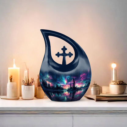 Aurora Borealis Cross Drop memorial urn