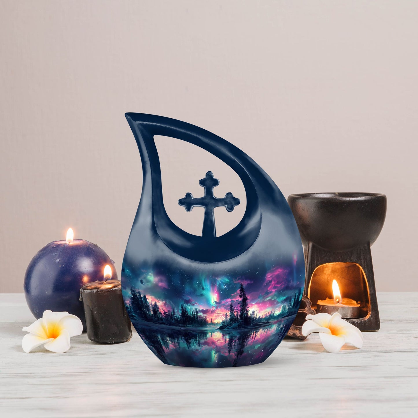  Aurora Borealis Cross Drop memorial urn