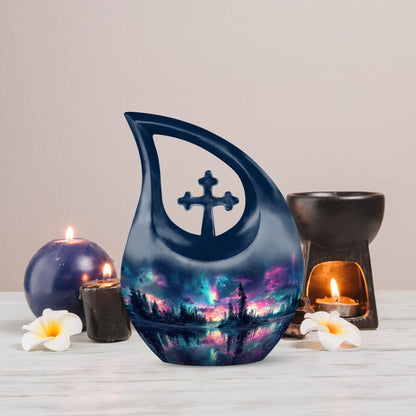  Aurora Borealis Cross Drop memorial urn