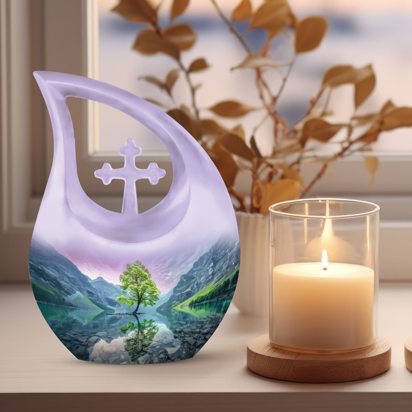 Aurora Borealis cross drop urn