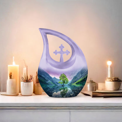 Aurora Borealis cross drop urn