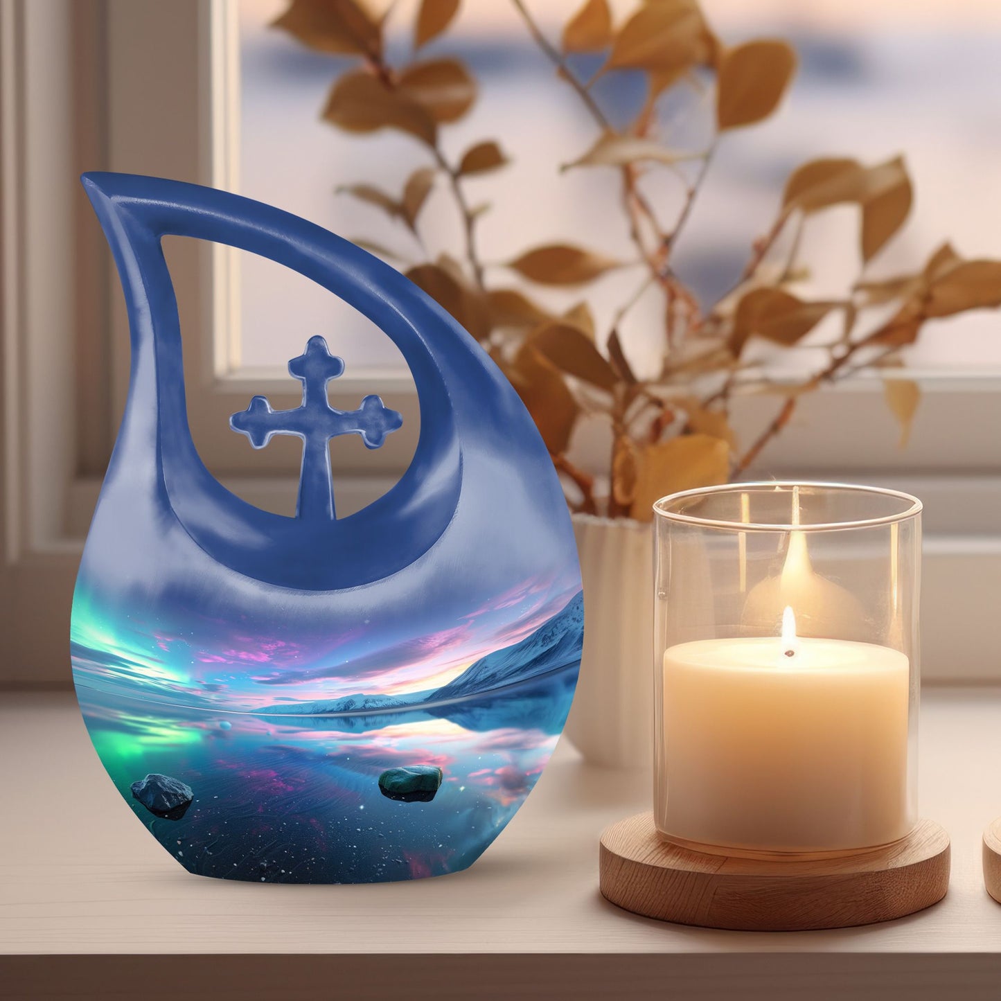  Aurora Borealis cross drop memorial urn