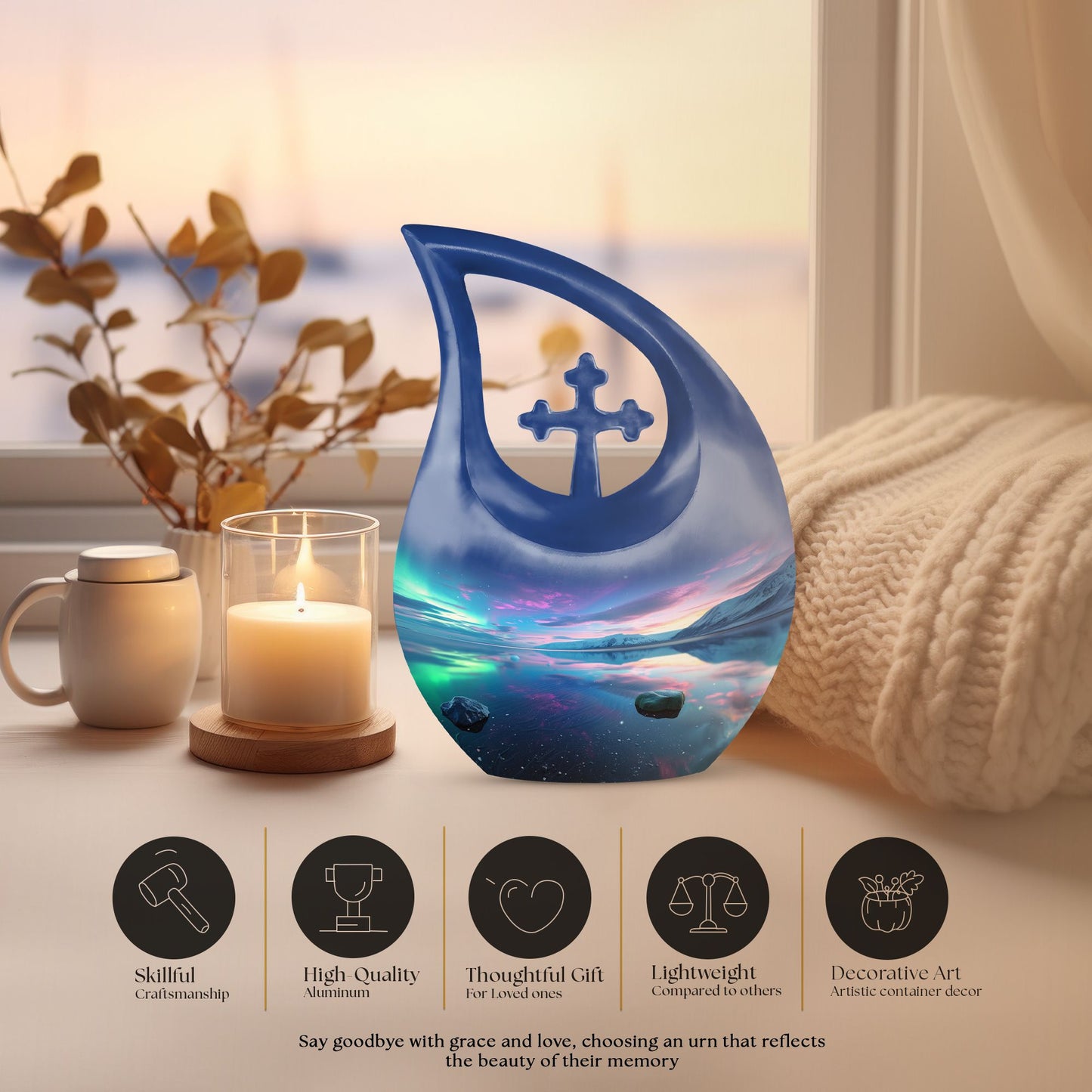  Aurora Borealis cross drop memorial urn