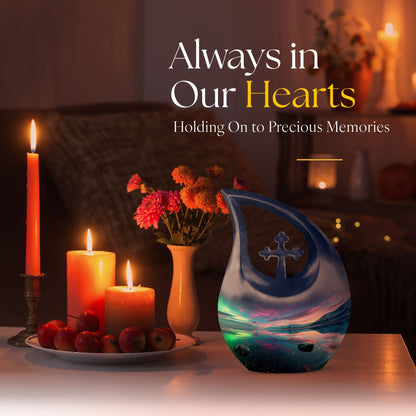  Aurora Borealis cross drop memorial urn