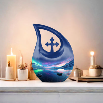  Aurora Borealis cross drop memorial urn
