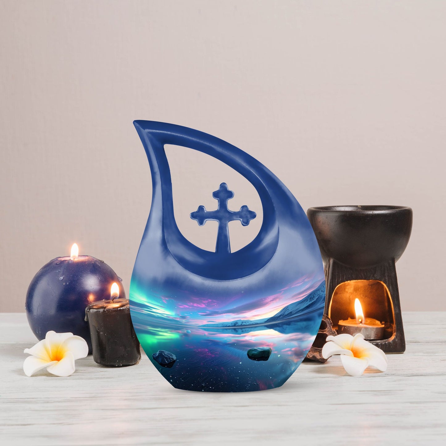  Aurora Borealis cross drop memorial urn