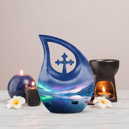  Aurora Borealis cross drop memorial urn