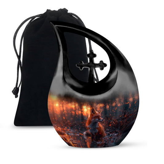 10 inch Fox themed Cross Drop Mini Urn