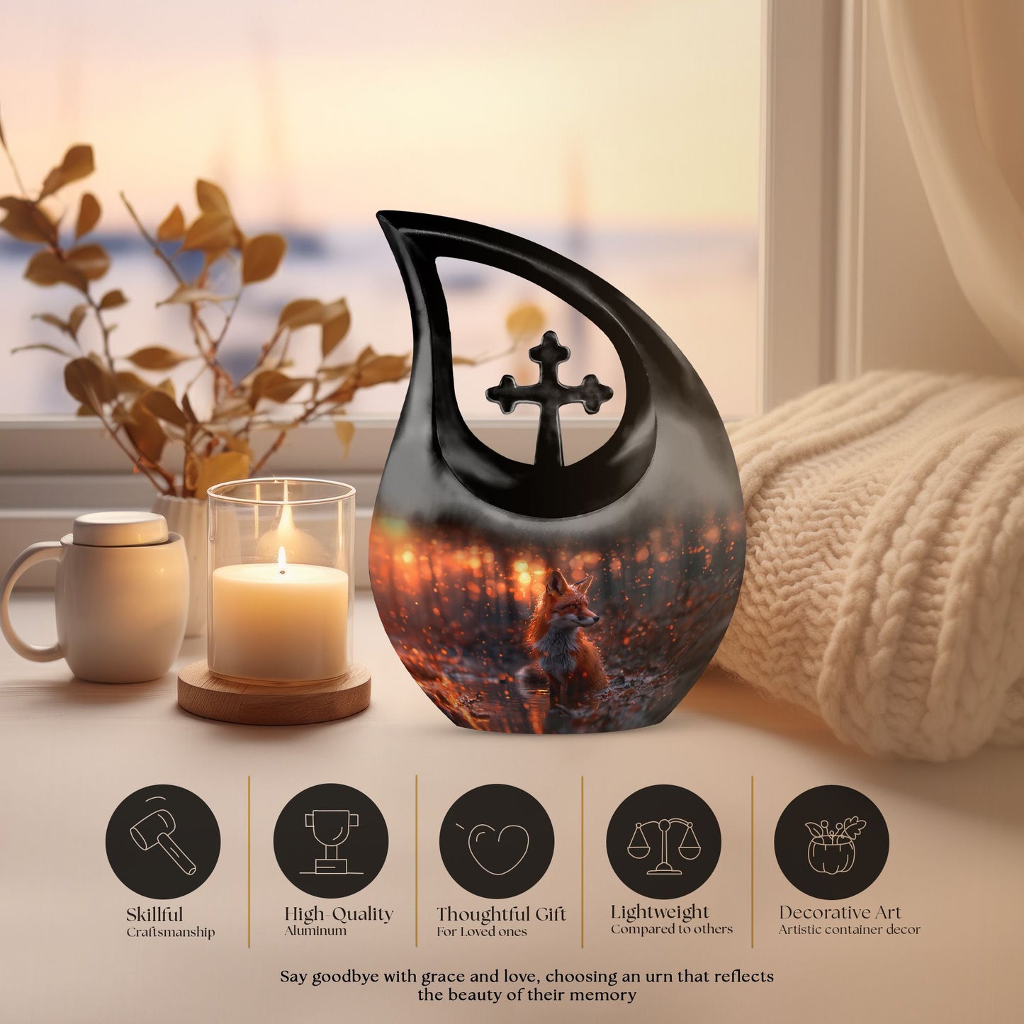 10 inch Fox themed Cross Drop Mini Urn