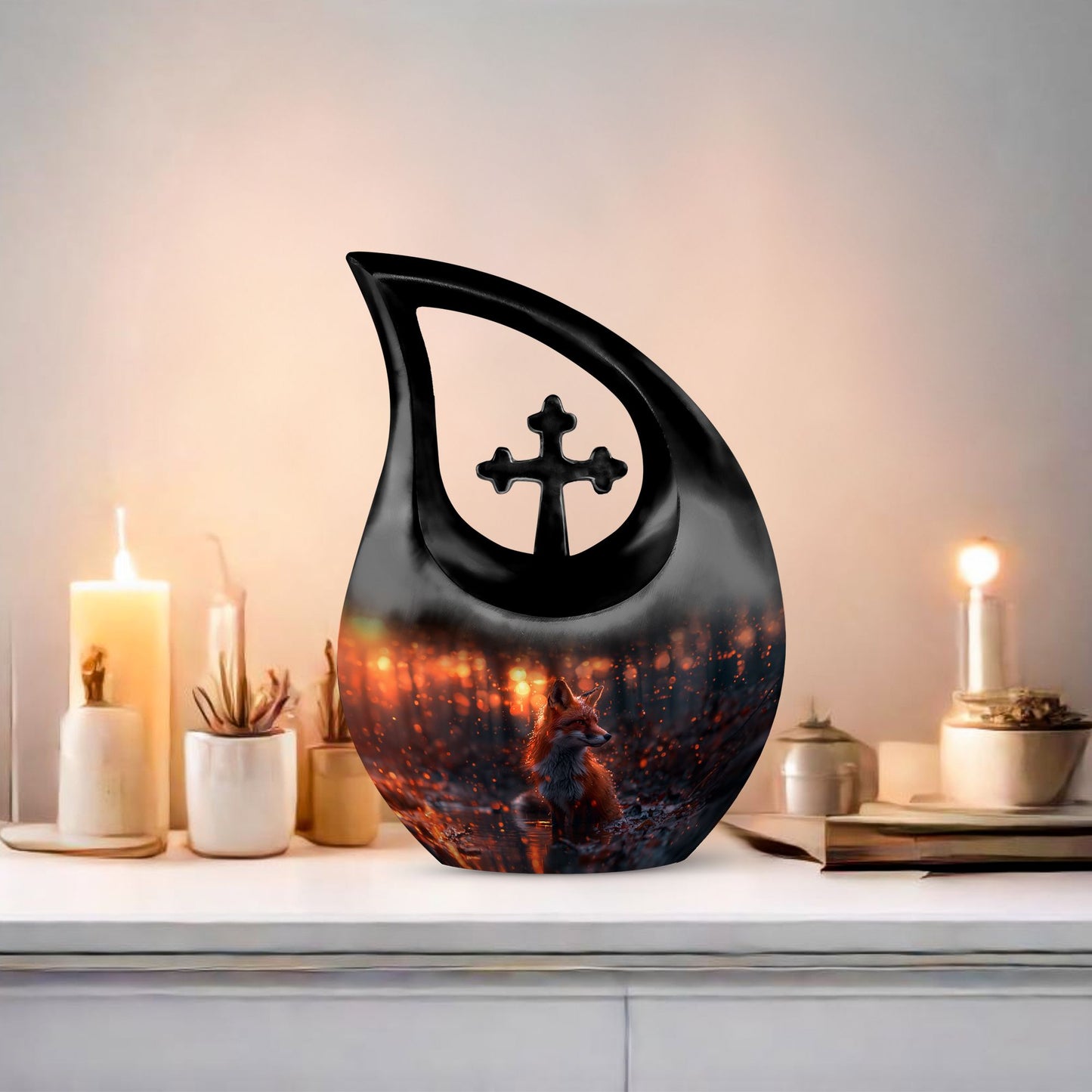10 inch Fox themed Cross Drop Mini Urn