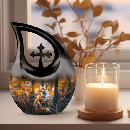 10-inch Fox themed Cross Drop design custom urn for ashes