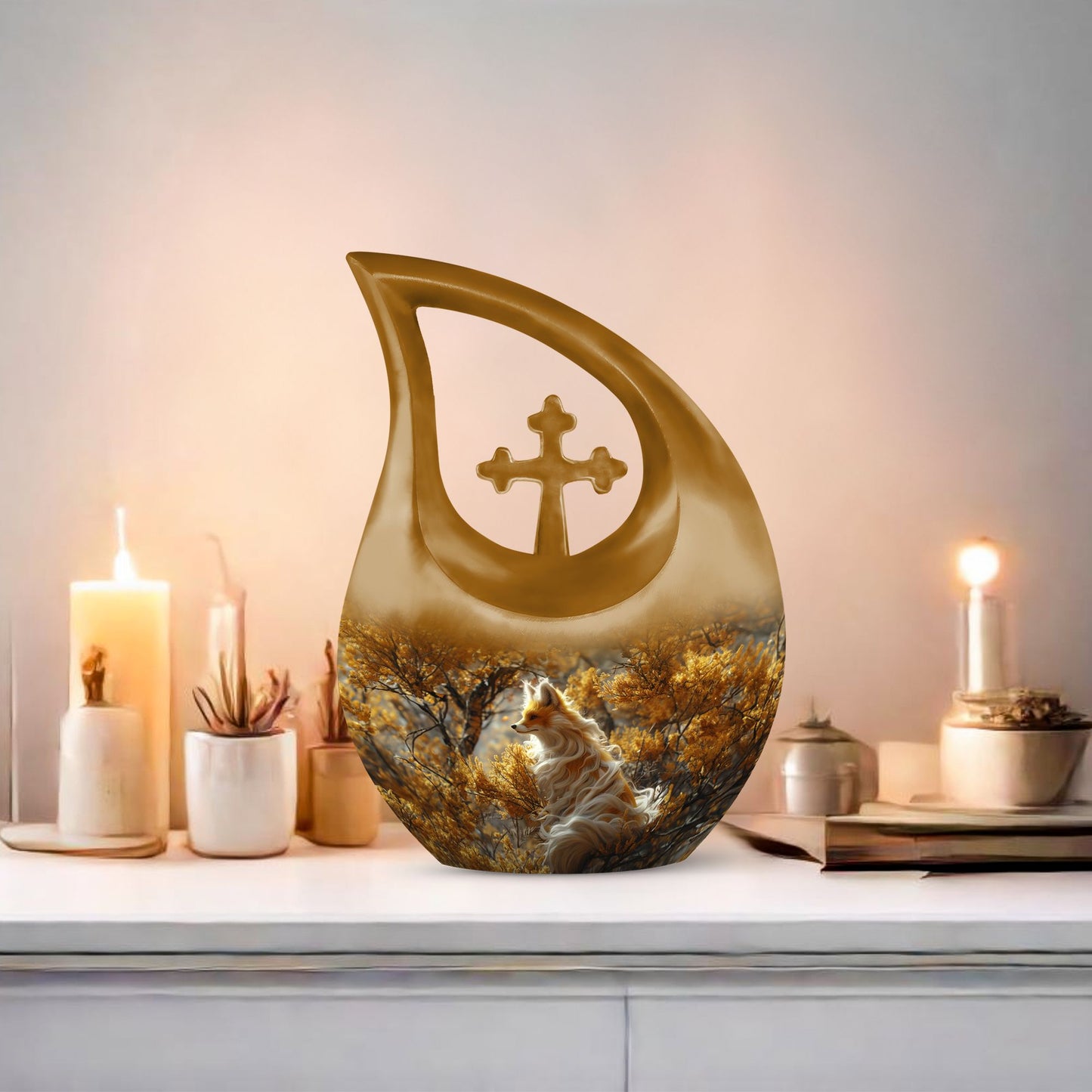 10-inch Fox themed Cross Drop design Aluminium Memorial Urn