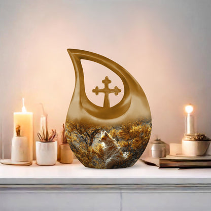 10-inch Fox themed Cross Drop design Aluminium Memorial Urn