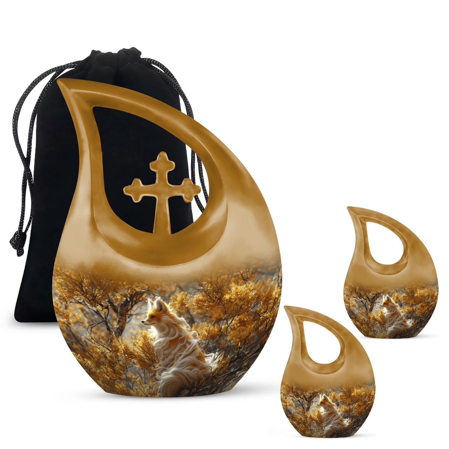 10-inch Fox themed Cross Drop design Aluminium Memorial Urn