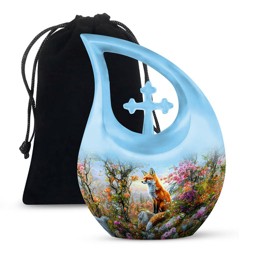 10 inch Fox Urn with Cross Drop design, 