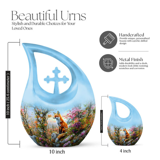 10 inch Fox Urn with Cross Drop design, 