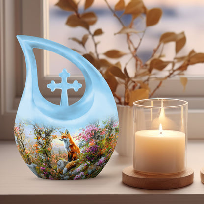 10 inch Fox Urn with Cross Drop design, 