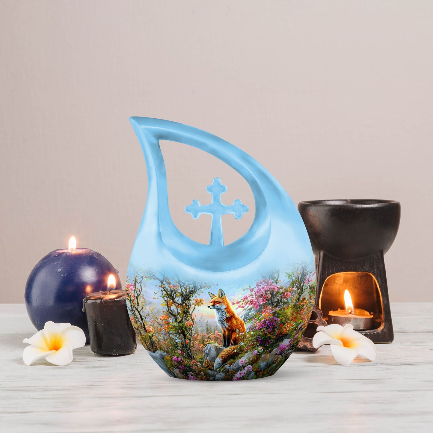10 inch Fox Urn with Cross Drop design, 
