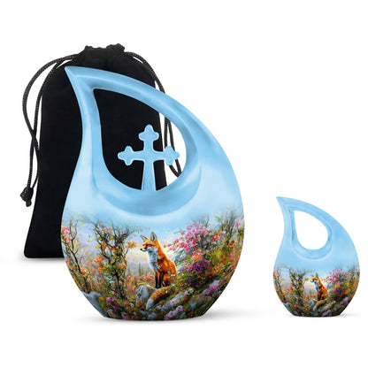 10 inch Fox Urn with Cross Drop design, 