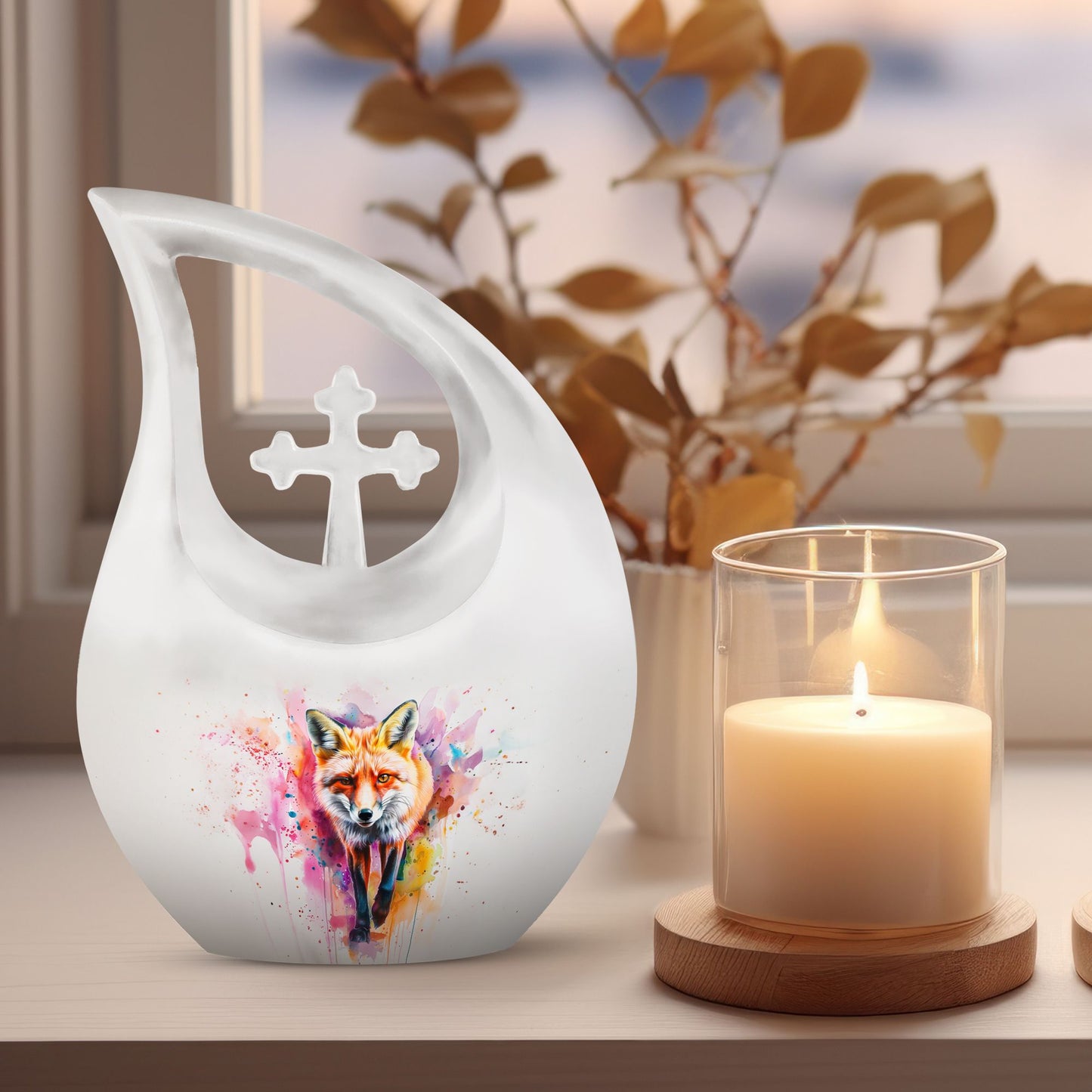 10-inch Leightweight Fox Urn with Cross Drop design