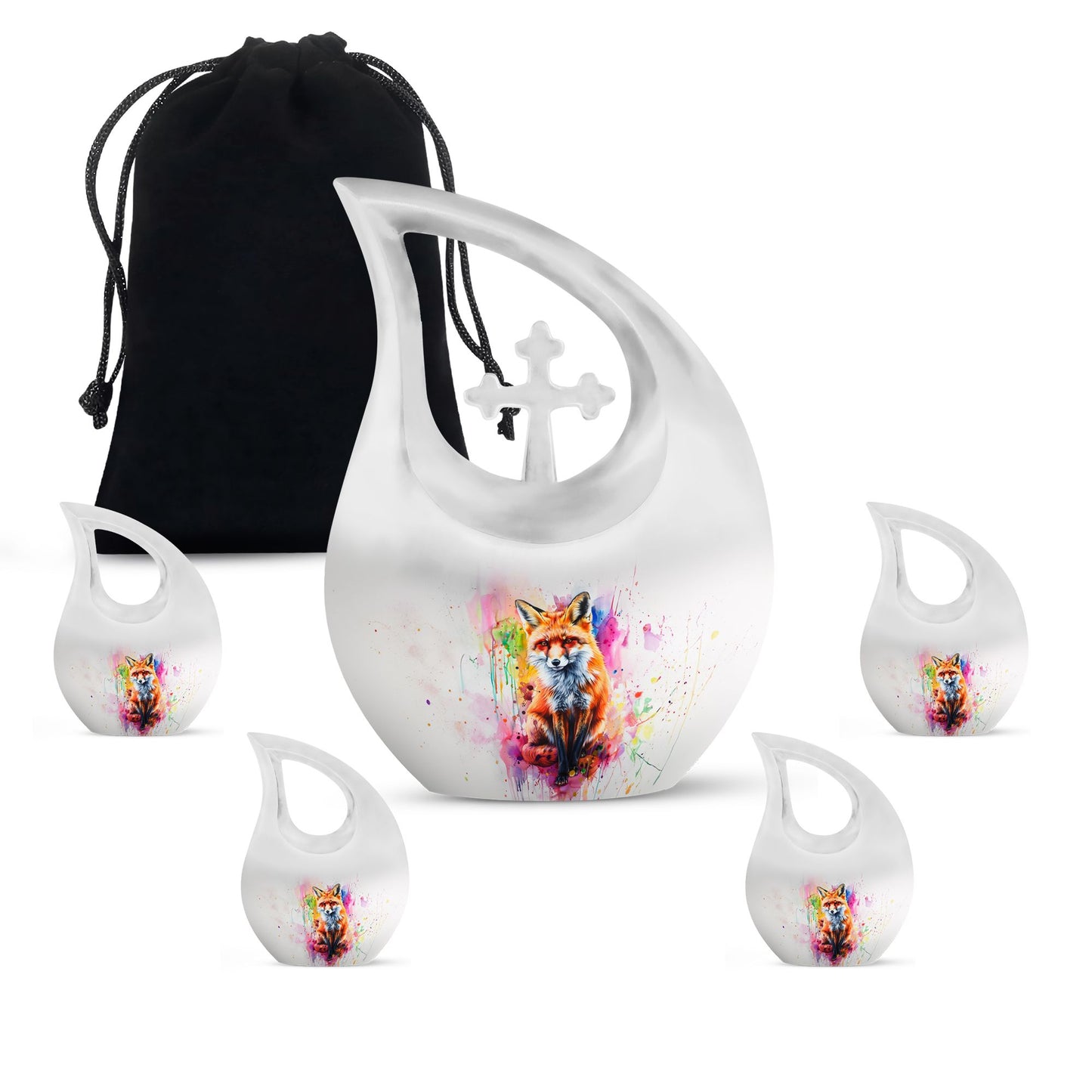 Colorful Personalized Fox Cremation Urn for Adult Male - 10-inch, 200 cu in - Yatskia