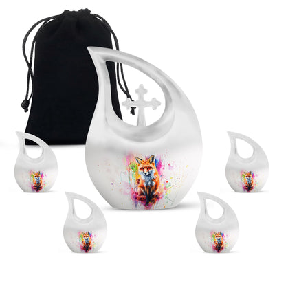 Colorful Personalized Fox Cremation Urn for Adult Male - 10-inch, 200 cu in - Yatskia