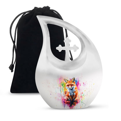 Colorful Personalized Fox Cremation Urn for Adult Male - 10-inch, 200 cu in - Yatskia