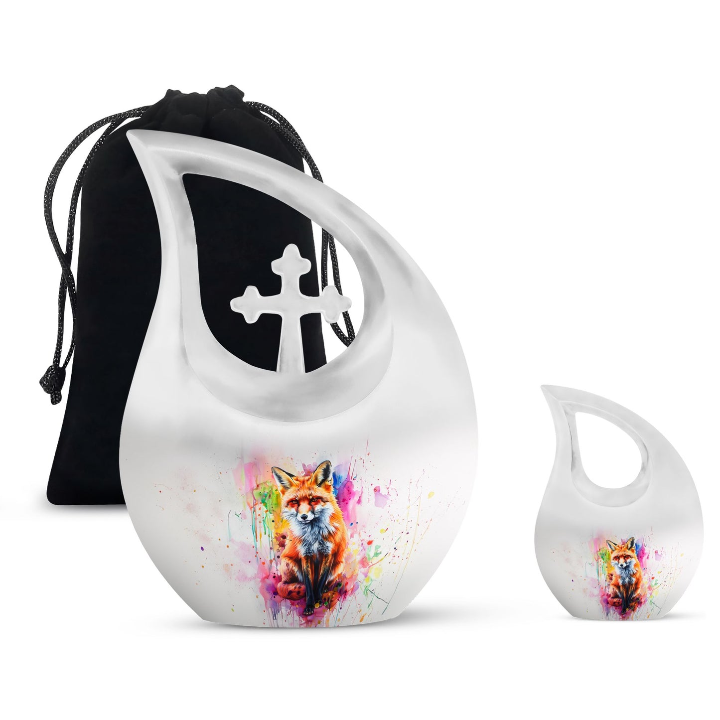 Colorful Personalized Fox Cremation Urn for Adult Male - 10-inch, 200 cu in - Yatskia