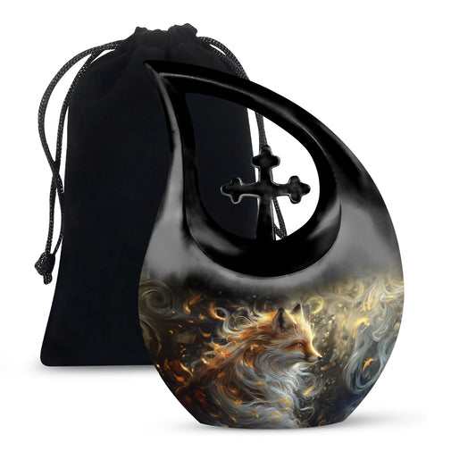 Large Fox Urn designed with Cross Drop Urn