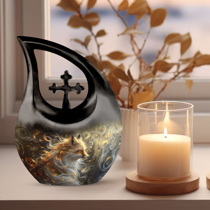 Large Fox Urn designed with Cross Drop Urn