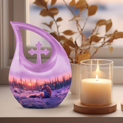 10-Inch Fox Themed Cross Drop Aluminium keepsake urn 