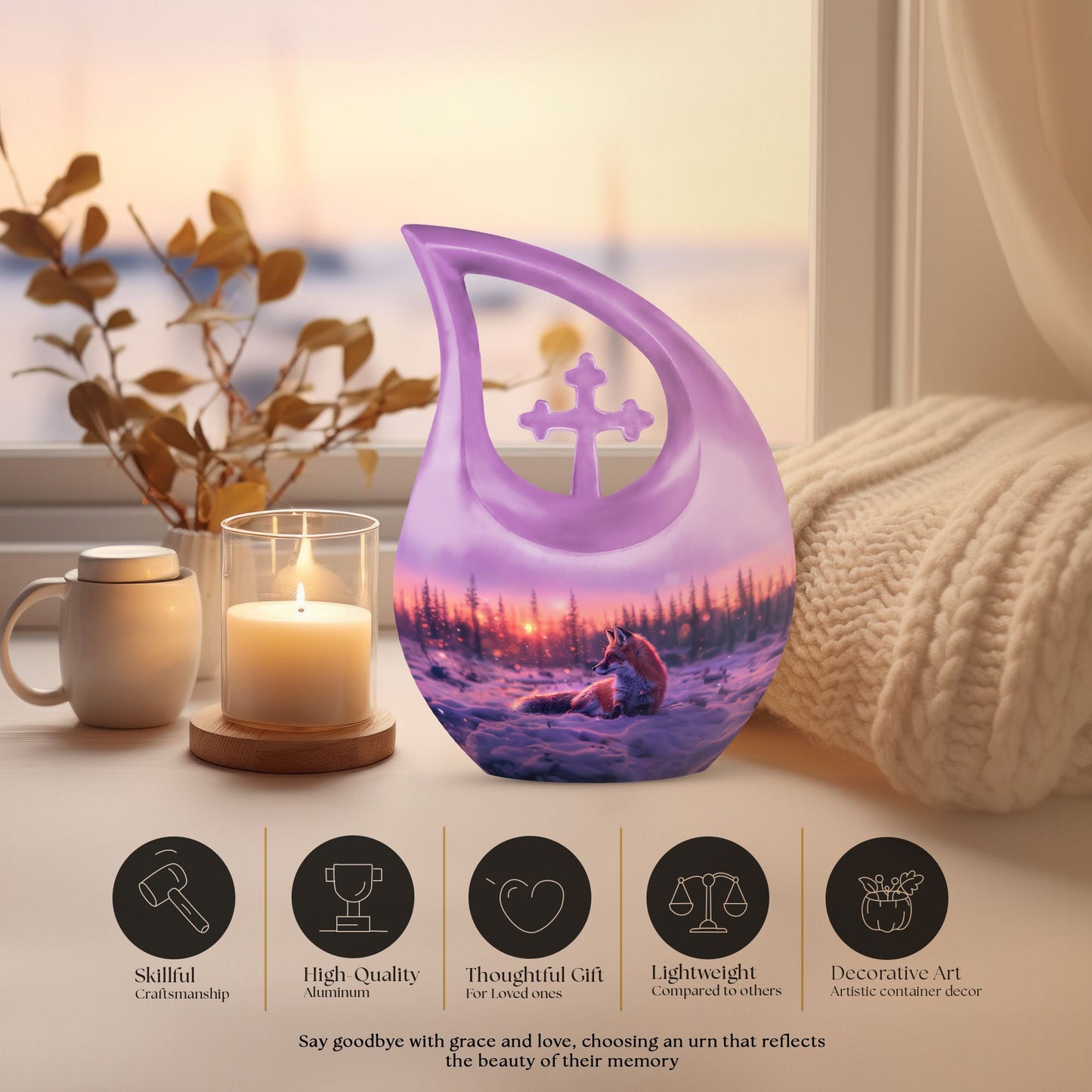 10-Inch Fox Themed Cross Drop Aluminium keepsake urn 