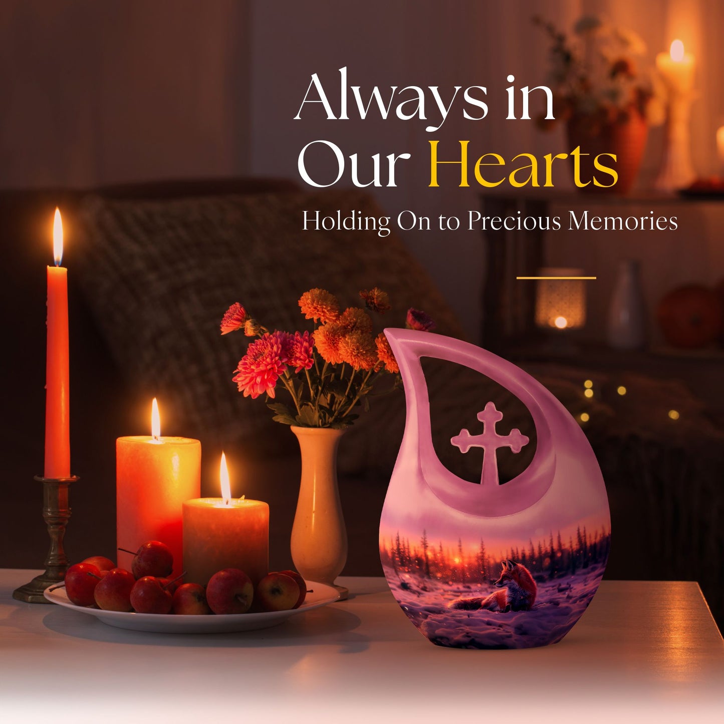 10-Inch Fox Themed Cross Drop Aluminium keepsake urn 