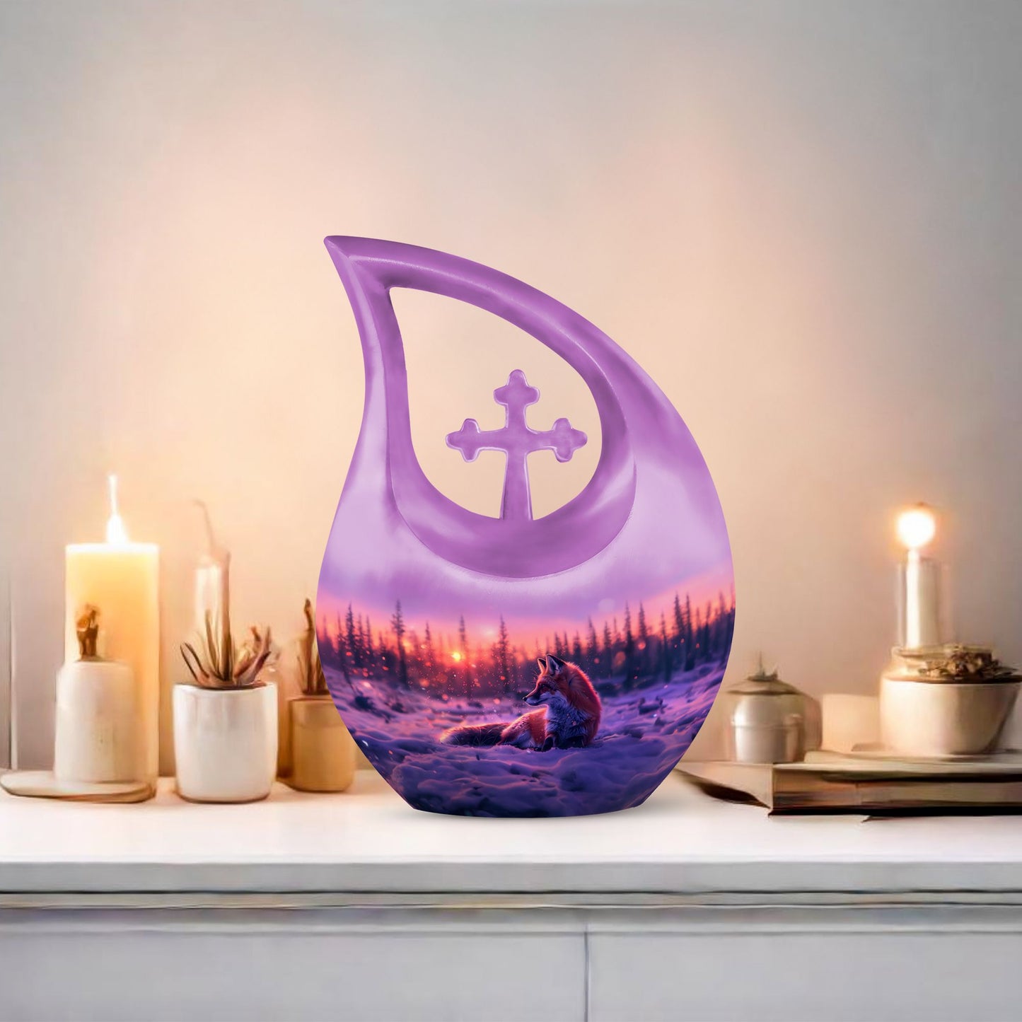 10-Inch Fox Themed Cross Drop Aluminium keepsake urn 