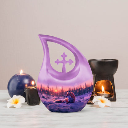 10-Inch Fox Themed Cross Drop Aluminium keepsake urn 