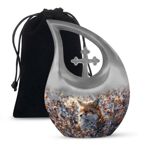 10-inch Fox-themed Cross Drop Aluminium Cremation Urn
