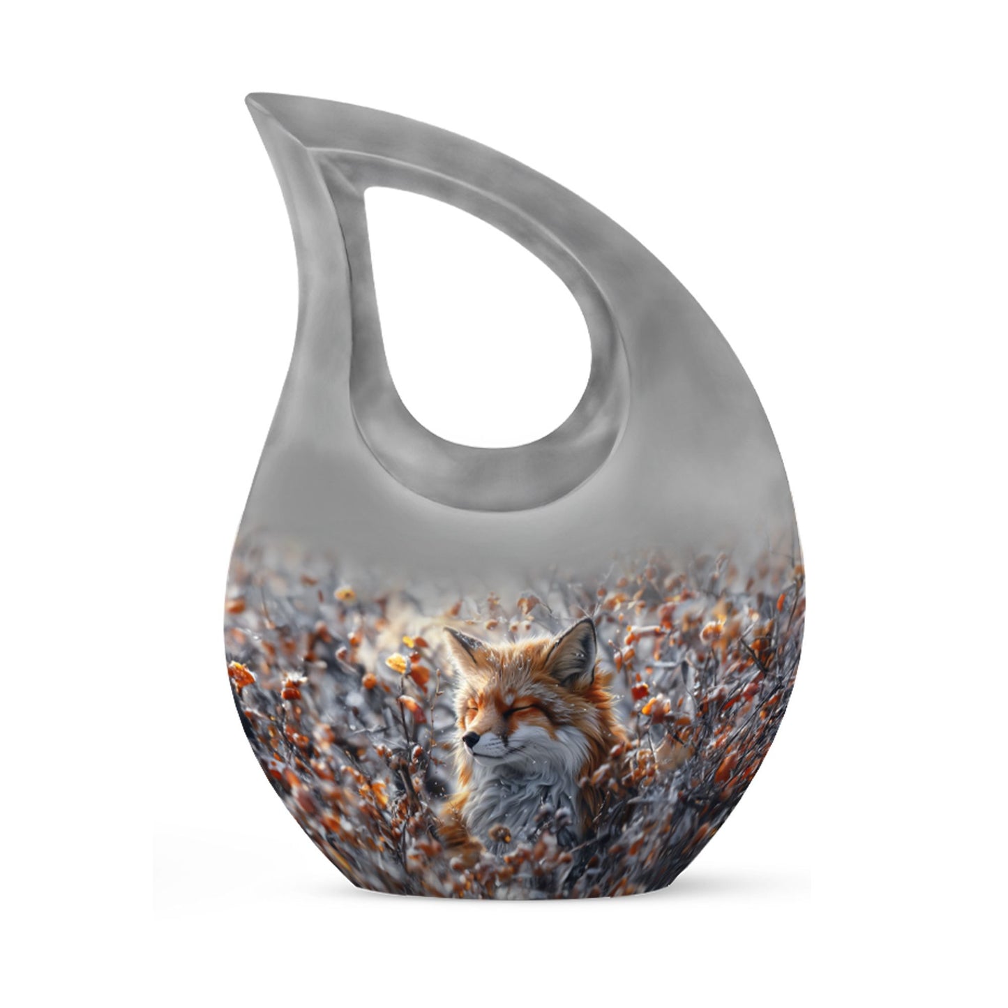10-inch Fox-themed Cross Drop Aluminium Cremation Urn
