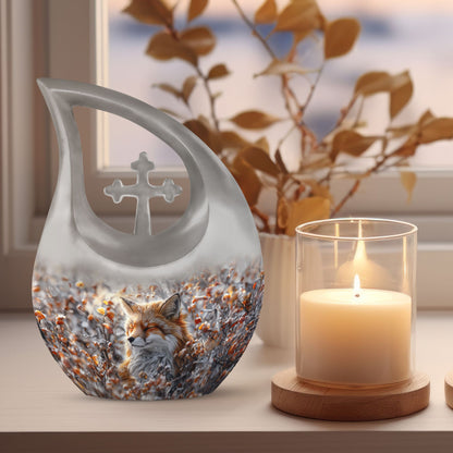 10-inch Fox-themed Cross Drop Aluminium Cremation Urn