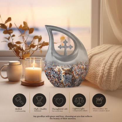 10-inch Fox-themed Cross Drop Aluminium Cremation Urn