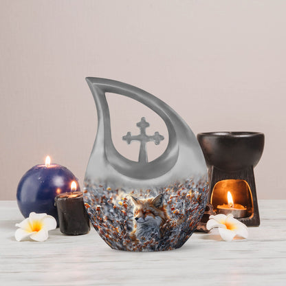 10-inch Fox-themed Cross Drop Aluminium Cremation Urn