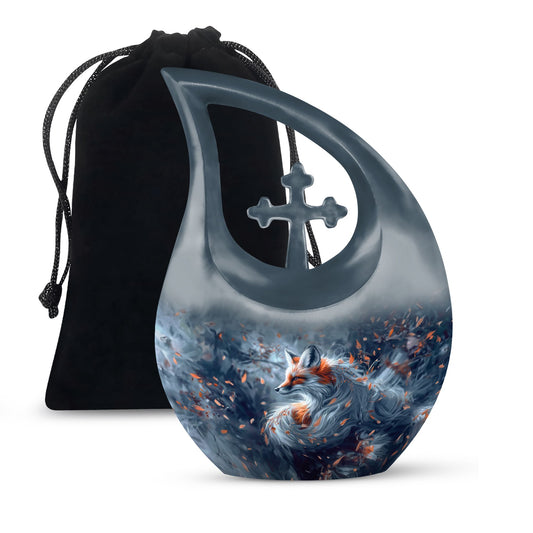 10-inch Fox Urn Cross Drop design, Aluminium Urn