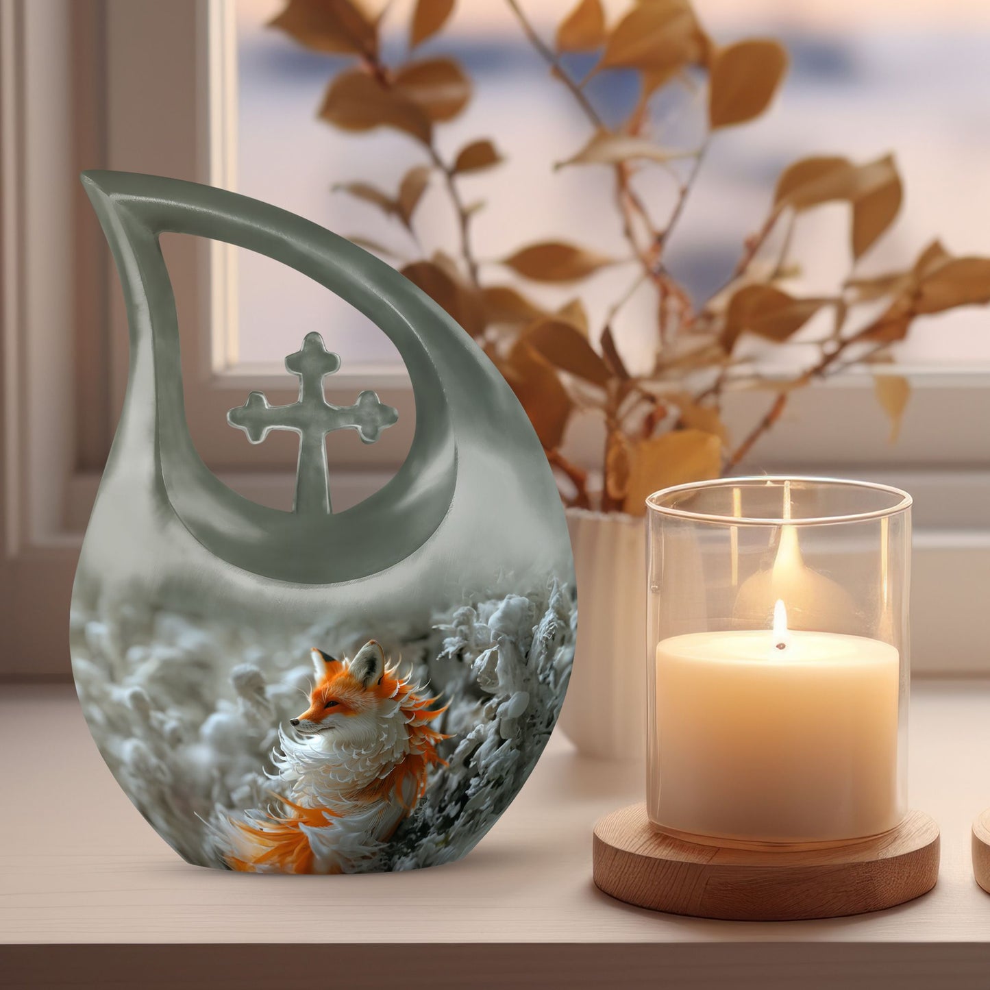 10-inch Fox theme Cross Drop Urn 