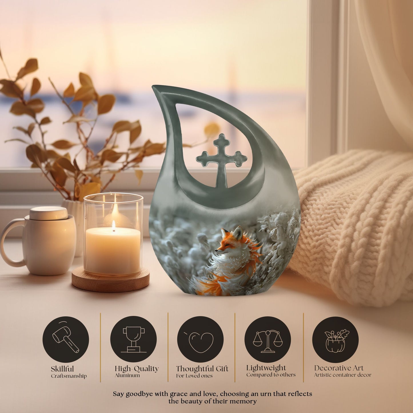 10-inch Fox theme Cross Drop Urn 
