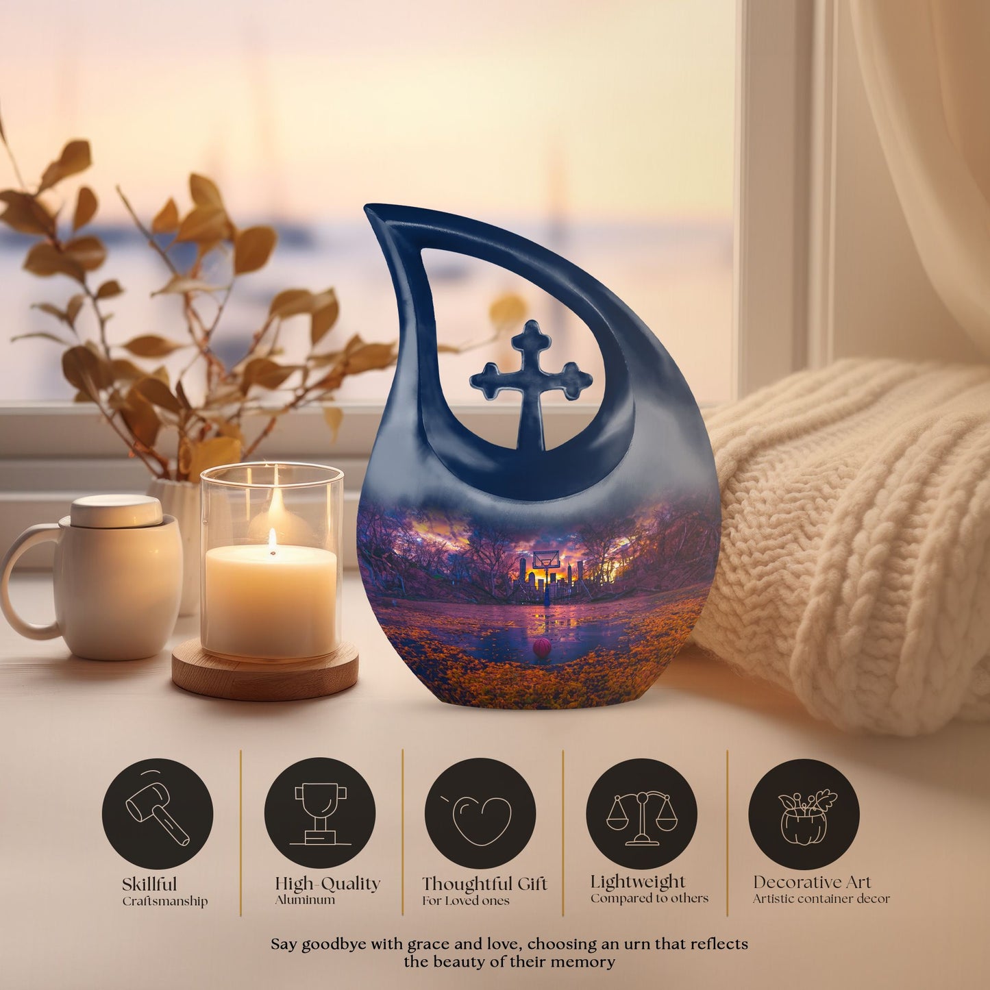 10-inch Basketball Urn with Cross Drop design