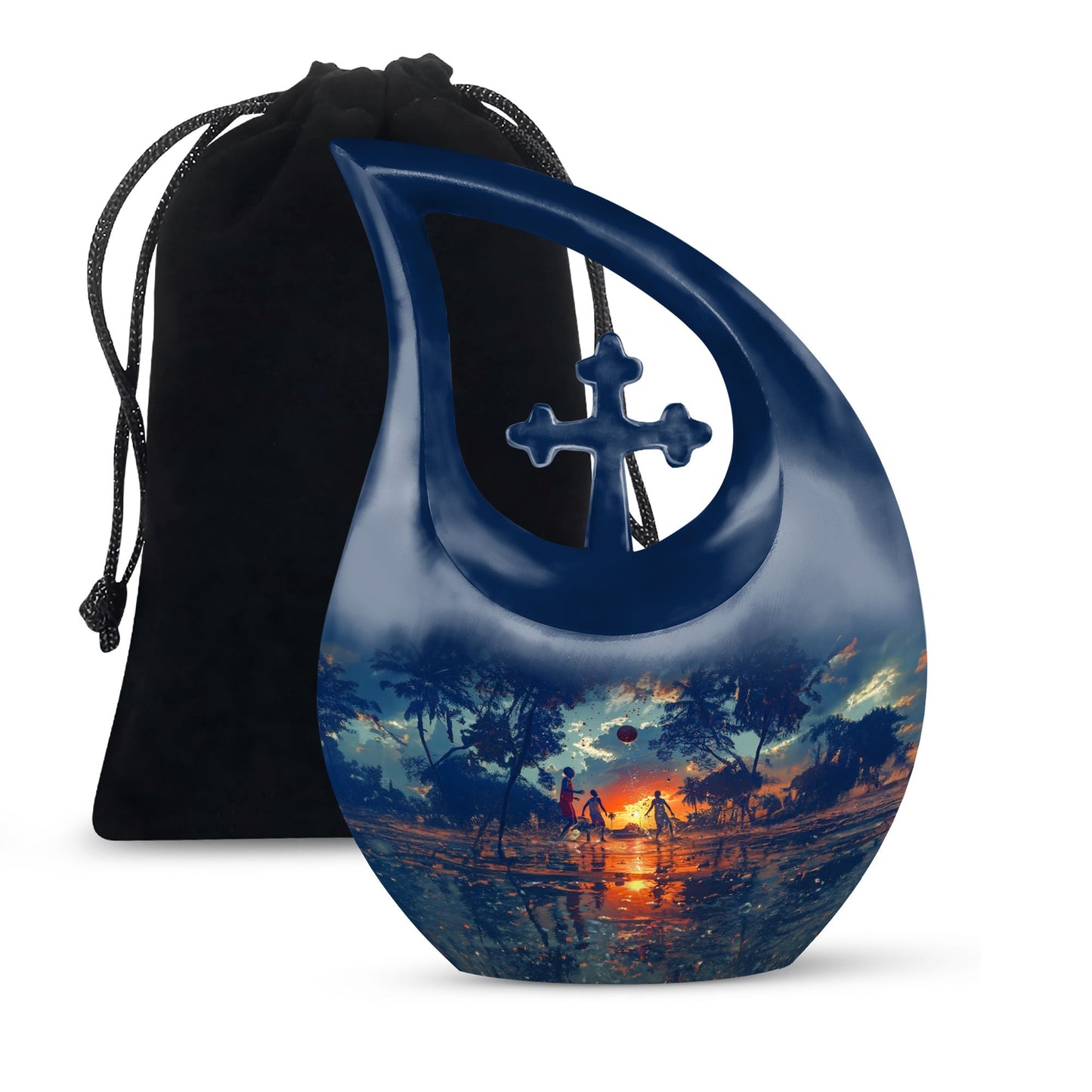 10 inch Basketball Themed Urn with Cross Drop Design