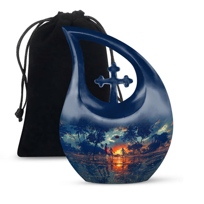 10 inch Basketball Themed Urn with Cross Drop Design