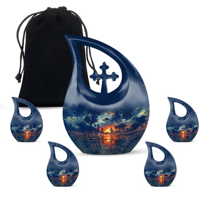 10 inch Basketball Themed Urn with Cross Drop Design