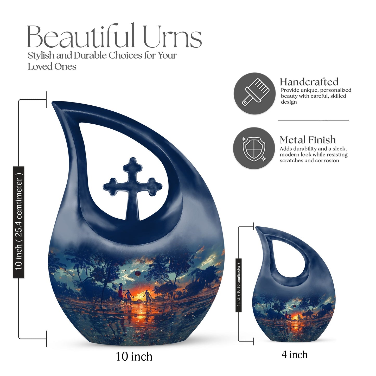10 inch Basketball Themed Urn with Cross Drop Design