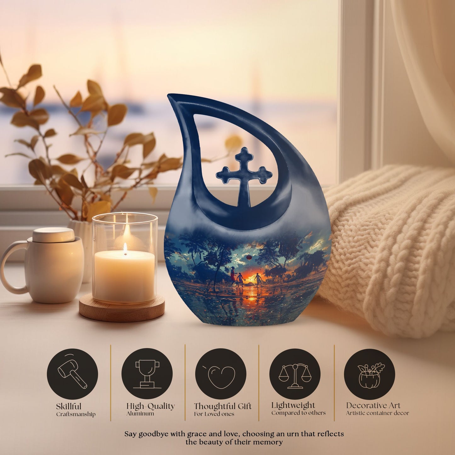 10 inch Basketball Themed Urn with Cross Drop Design