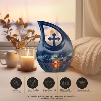 10 inch Basketball Themed Urn with Cross Drop Design